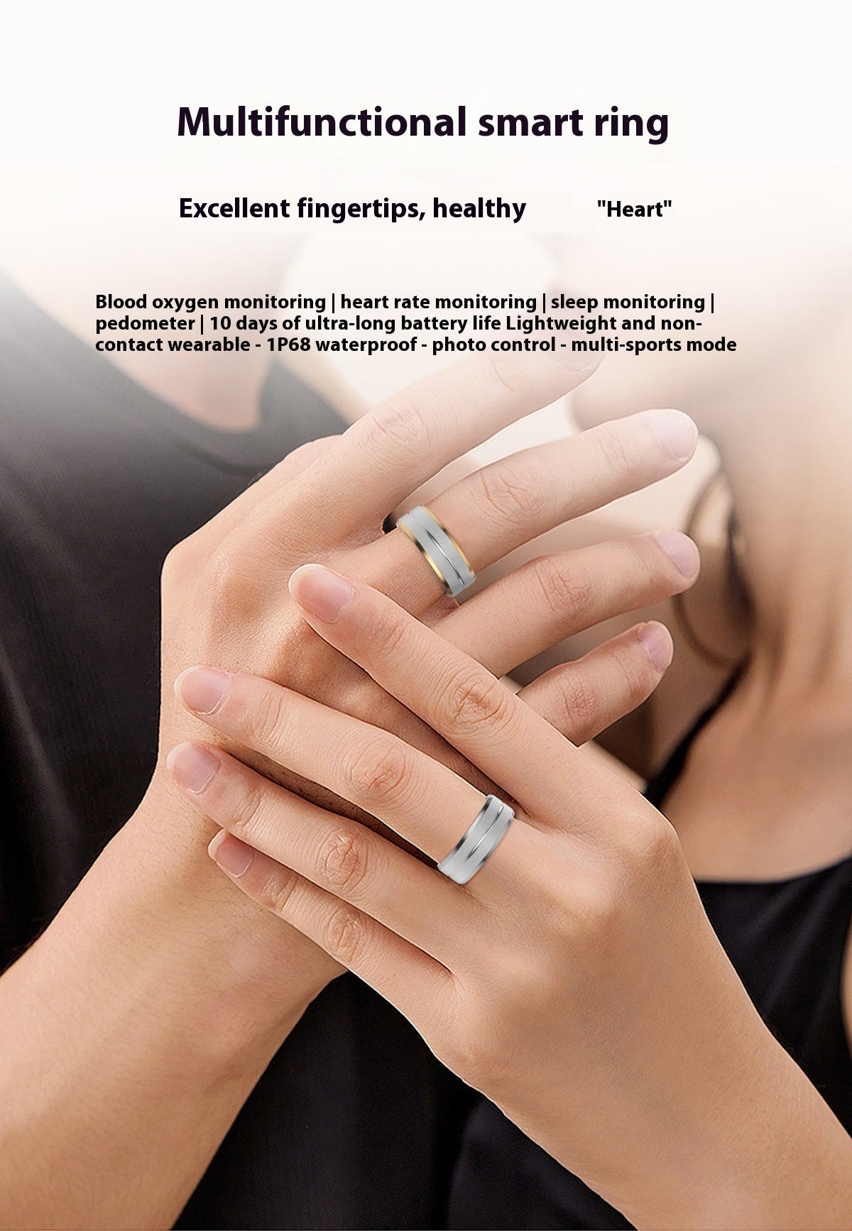 Anillo inteligente unisex 2024 con monitorización de frecuencia cardíaca y oxígeno en sangre, múltiples modos deportivos, resistente al agua IP68 para Android e iOS.