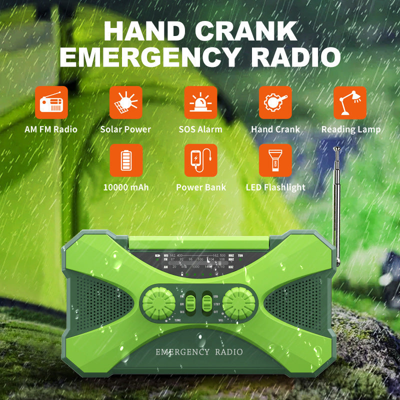 3-i-1 Portabel Radio med Handvev. och sollcell. AM-FM-NOAA Nödradio, Ficklampa, Solcellsladdning och Powerbank
