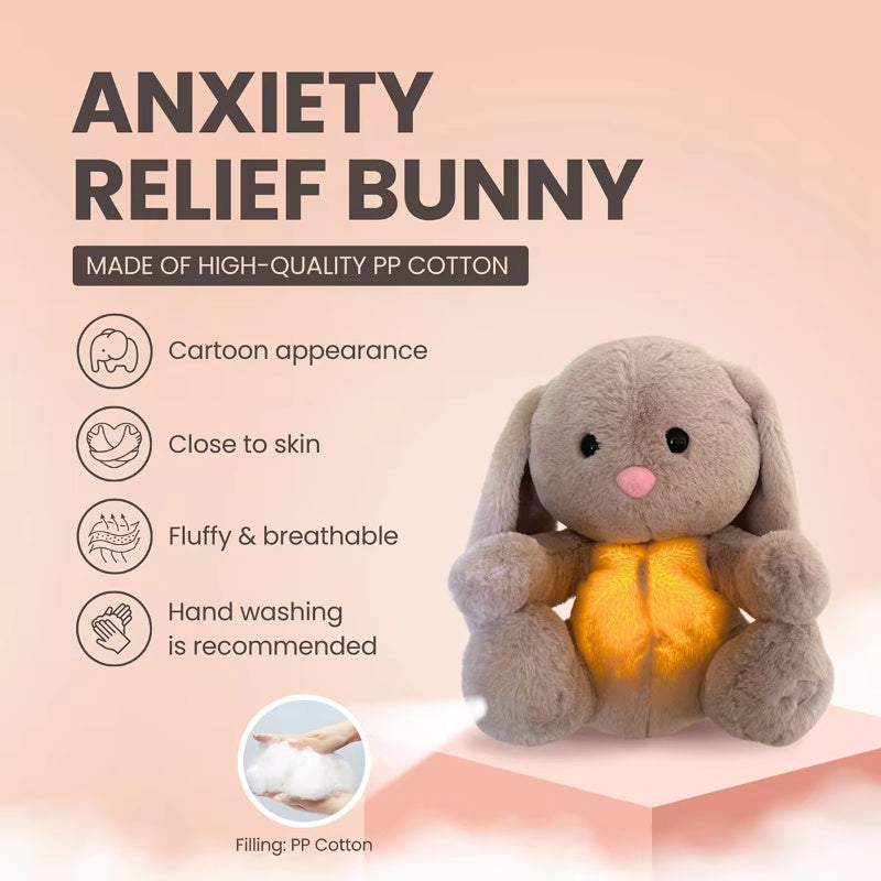 Conejo con efecto calmante como sonidos respiratorios e iluminación para niños y adultos.