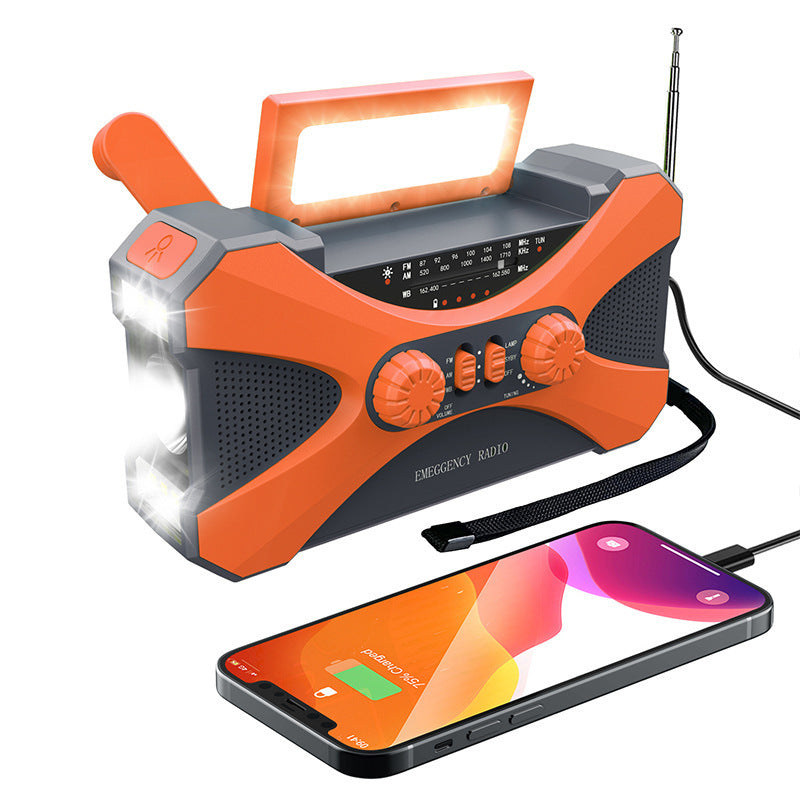 3-i-1 Portabel Radio med Handvev. och sollcell. AM-FM-NOAA Nödradio, Ficklampa, Solcellsladdning och Powerbank