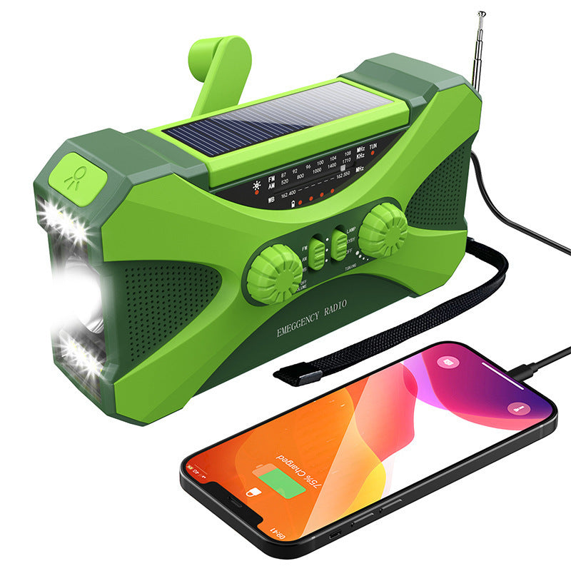 3-i-1 Portabel Radio med Handvev. och sollcell. AM-FM-NOAA Nödradio, Ficklampa, Solcellsladdning och Powerbank