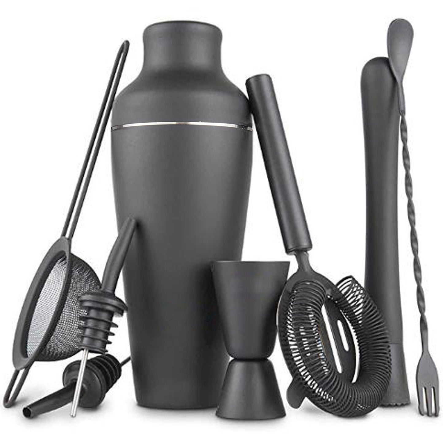 Elegante juego de barman: 8 piezas en acero inoxidable negro mate