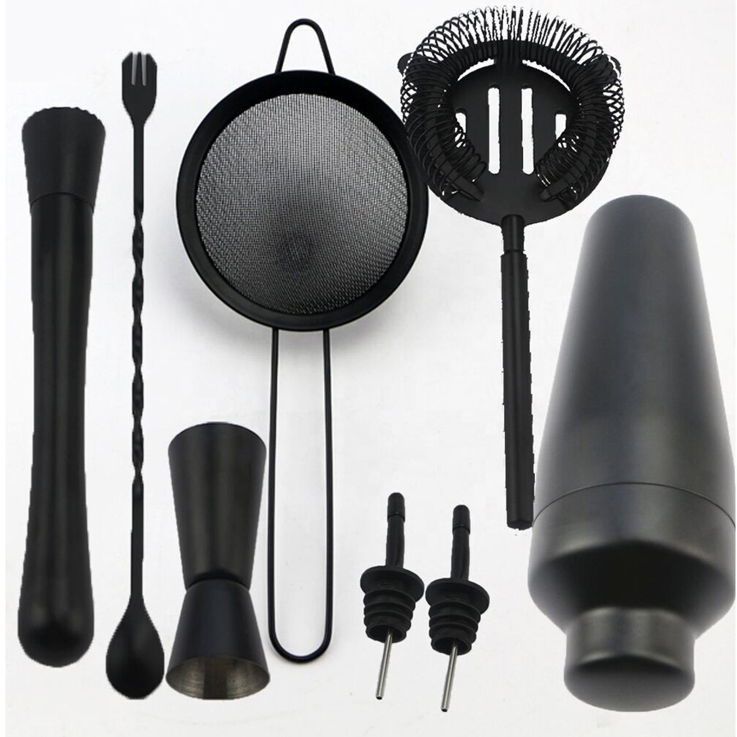 Elegante juego de barman: 8 piezas en acero inoxidable negro mate