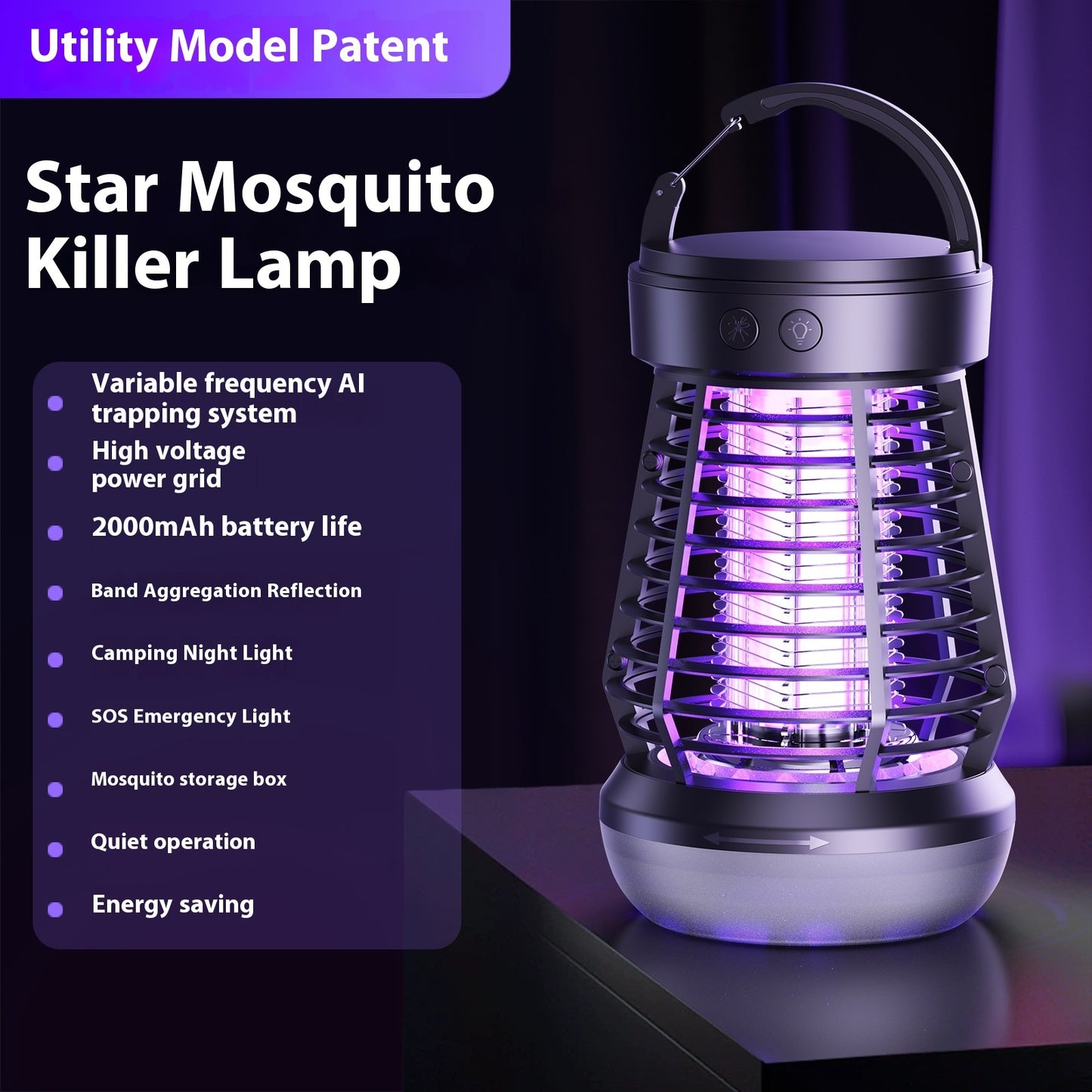2 in 1 Insect killer perfect for the terrace, camping or at home, with lighting and SOS lamp. USB rechargeable energy efficient.