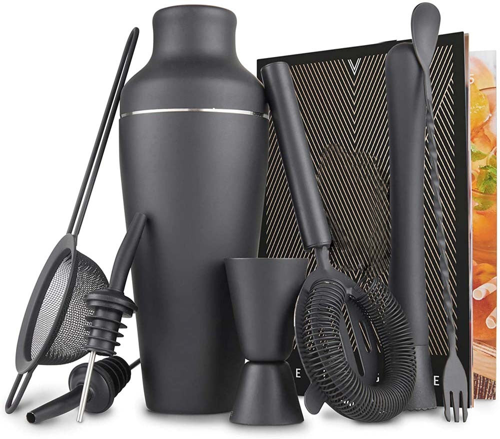 Elegante juego de barman: 8 piezas en acero inoxidable negro mate