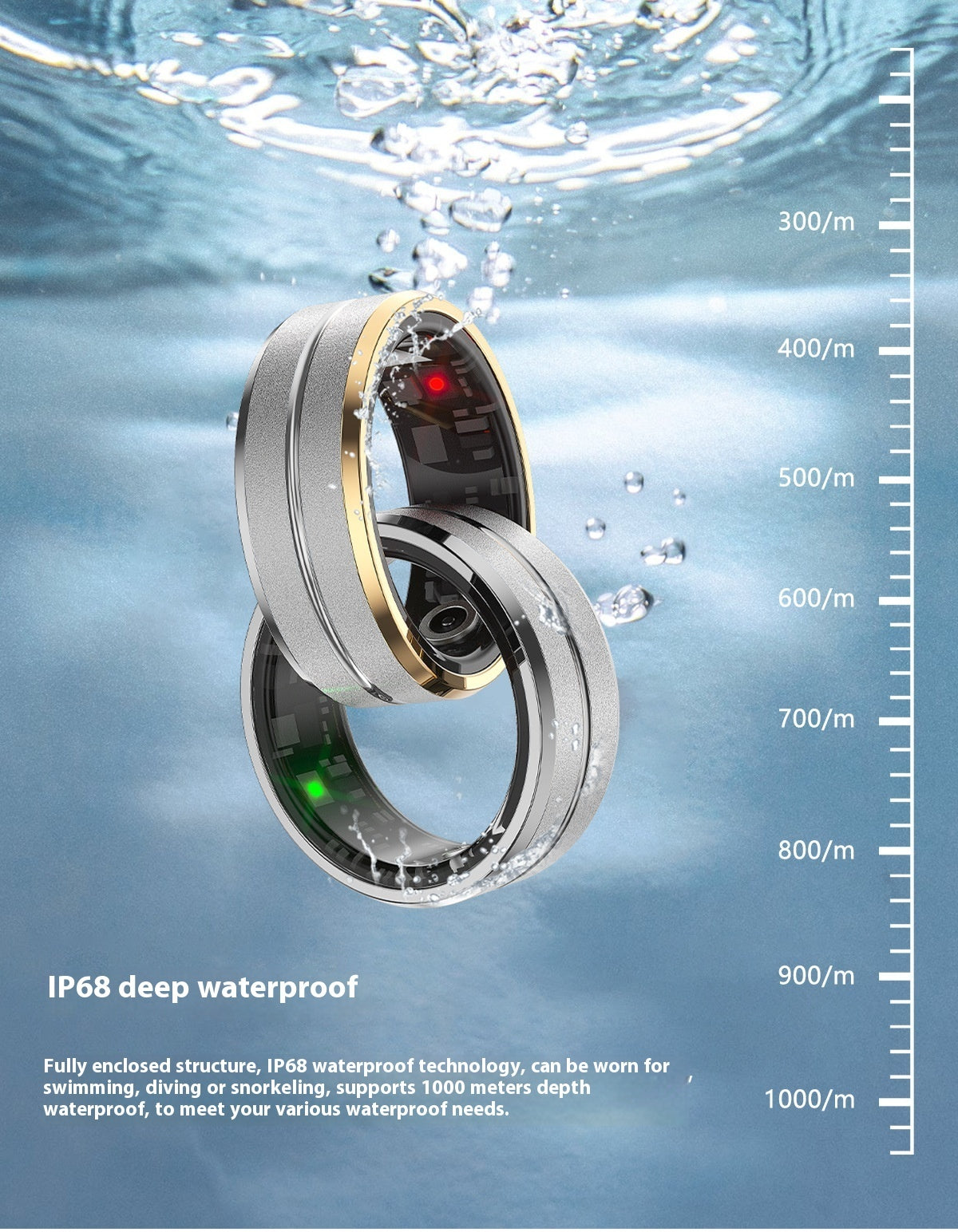 Anillo inteligente unisex 2024 con monitorización de frecuencia cardíaca y oxígeno en sangre, múltiples modos deportivos, resistente al agua IP68 para Android e iOS.