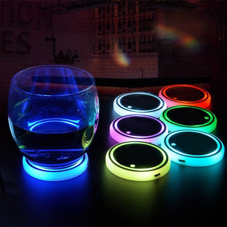 2 Pack Färgglad LED-upplyst Glasunderlägg med Usb laddning.