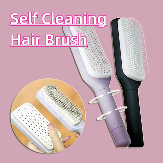 Simple self-cleaning hairbrush. Available in several colors.