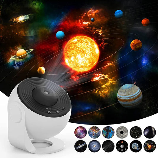 Projector lamp that illuminates and creates a pleasant glow of the night sky.
 Available in black and white.