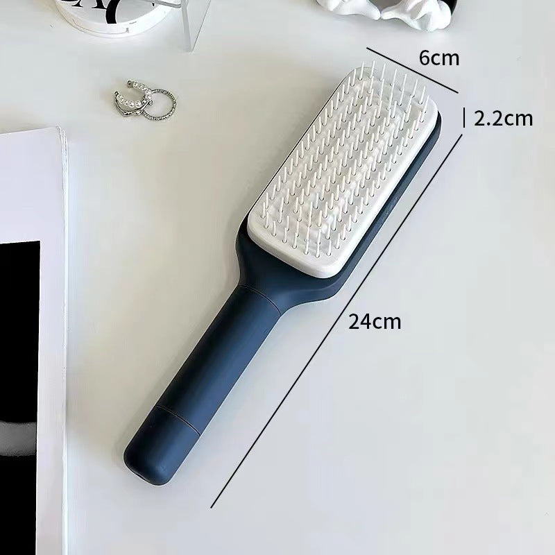 Simple self-cleaning hairbrush. Available in several colors.